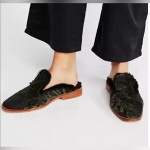 Free People Butterfly Effect Black Fur Mules Size 37 US Size 5.5